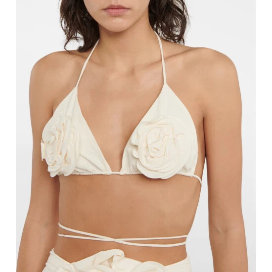 Magda Butrym Floral Appliqué Triangle Bikini Top - Image 3