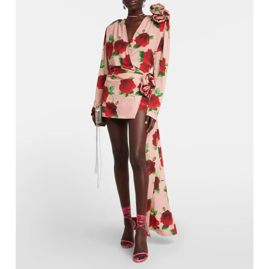 Magda Butrym Floral Jersey Sash Miniskirt