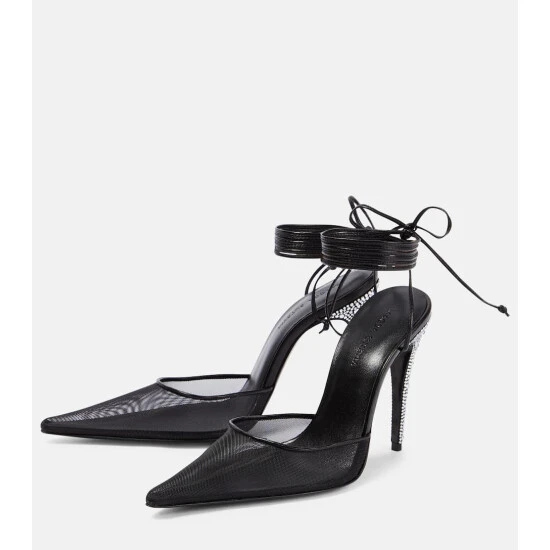 Magda Butrym Embellished Mesh And Leather Pumps - Image 4