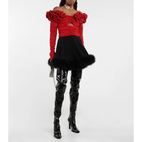 Magda Butrym Floral Appliquéd Ruched Crop Top