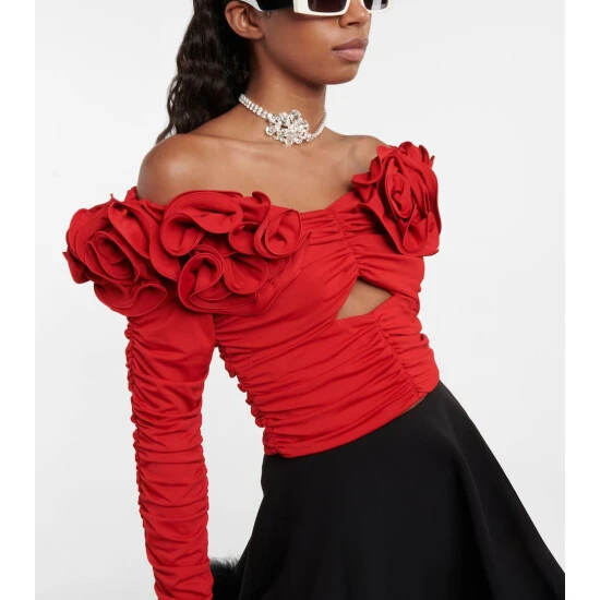 Magda Butrym Floral Appliquéd Ruched Crop Top - Image 3