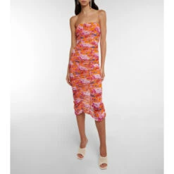 Magda Butrym Ruched Floral Mesh Midi Dress