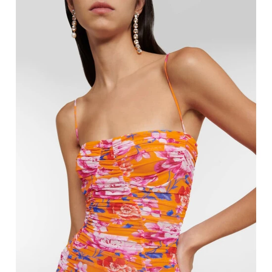 Magda Butrym Ruched Floral Mesh Midi Dress - Image 3