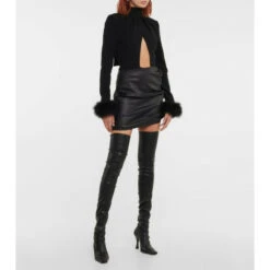 Magda Butrym Feather-trimmed Cutout Bodysuit