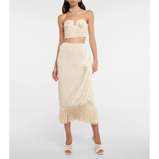 Magda Butrym Fringed Crochet Midi Skirt