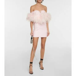 Magda Butrym Feather-trimmed Off-shoulder Minidress